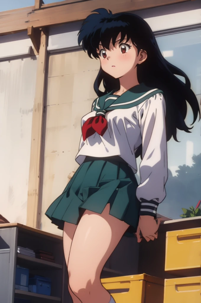 kagome, 1girl,  school_uniform, skirt,(white panties)