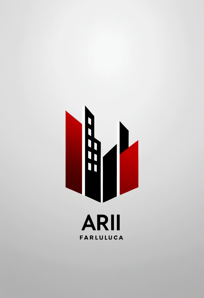 Minimalistic logo , Focus of letter "ARI", building facade, lines representing structure or architecture, city skyline. Colors red and black, Style elegant, modern, minimalist. The mood is energetic, professional, friendly