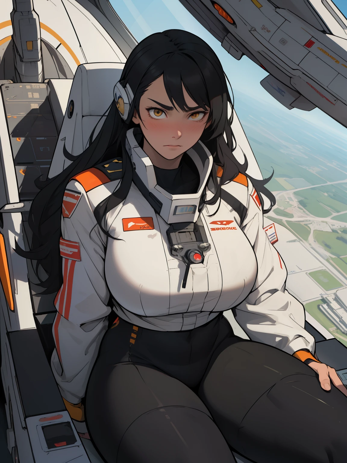 1girl solo black hair yellow eyes very long hair pale skin muscular muscular muscular muscular toned body huge muscles thick thighs girl tight clothes blushing messy hair leggings tight shirt long sleeves thick thick thick thick thick thick (piloting spaceship) (piloting spaceship) (piloting spaceship) (piloting spaceship) (piloting spaceship) (piloting spaceship) (piloting spaceship) expressionless sad