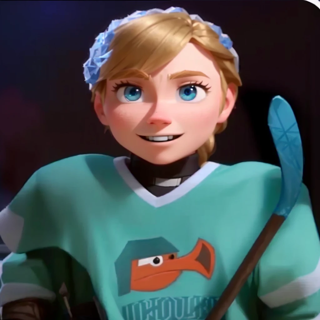 a close-up of a cartoon character holding a hockey stick, frozen klaus film, frozen ii klaus film, animated film, animated film, anato finstark. pixar, Elsa, animated film scene, animated film still, children's animated films, still from a 2015 pixar movie, pixar movie screenshot, frozen, 3 d animated film, link the movie