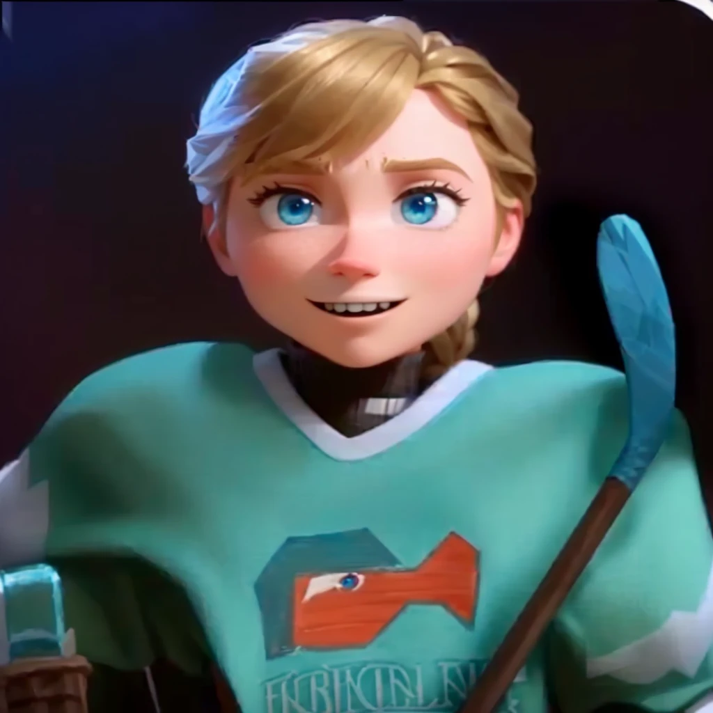 a close-up of a cartoon character holding a hockey stick, frozen klaus film, frozen ii klaus film, animated film, animated film, anato finstark. pixar, Elsa, animated film scene, animated film still, children's animated films, still from a 2015 pixar movie, pixar movie screenshot, frozen, 3 d animated film, link the movie