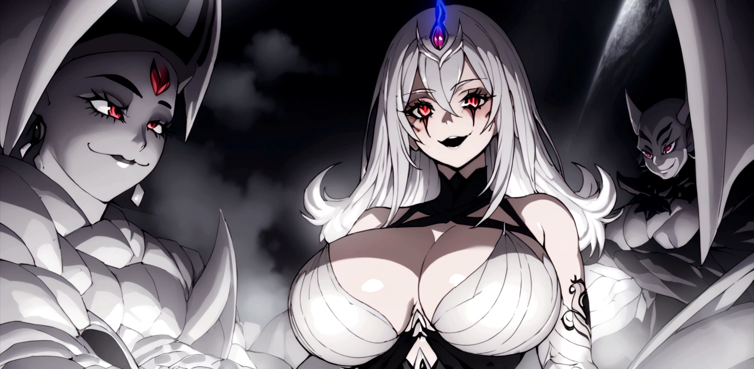 girl, (huge breasts size 190 cm), (narrow waist), Powerful woman, for white, big butt, beautiful face, fine features, Red eyes, SMILE, devil, psychopath, whole body