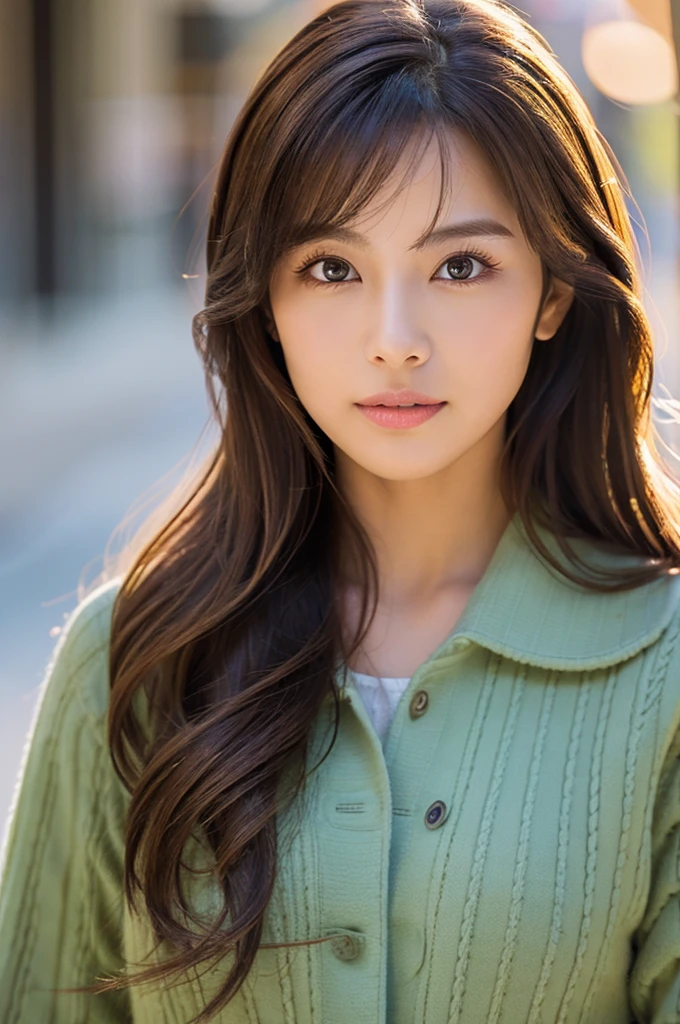 dark brown hair、light brown eyes、Japanese actress face、 lady、looks like him;I'Iは40歳くらいです、(intricate details:1.2)、(Top Quarit:1.4)、 (ultra high resolution:1.2)、ultra high resolution、(fine eyes)、(detailed facial features)、ticker、8K resolution、D cup size breasts、hair length、crop top、wide pants、Terrace cafe facing the Paris skyline、sitting on a chair in a cafe、Chanel shop in Paris can be seen in the background.、full body photo、Photographed from head to toe、Pose leaning against the wall、Pose as if waiting for someone、