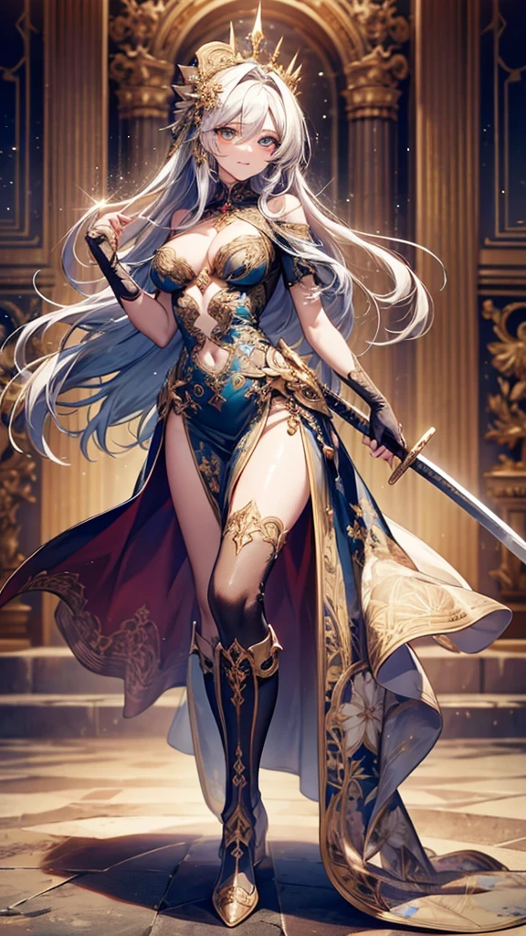 ((Highest quality)),(Ultra-high resolution),(Ultra-detailed New),(Detailed Description),((The best CG)),(masterpiece),Highly detailed art,A wonderful new art form,(Art with precise details:1.5), (One Woman:1.4),(Beautiful and well-proportioned face:1.3),snake,sword:1.5,Dynamic pose:1.4,(Gorgeous sparkly dress:1.6),(Boots with intricate relief:1.3)