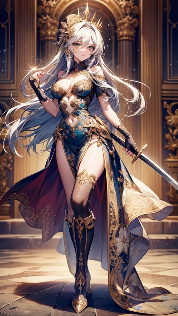 ((Highest quality)),(Ultra-high resolution),(Ultra-detailed New),(Detailed Description),((The best CG)),(masterpiece),Highly detailed art,A wonderful new art form,(Art with precise details:1.5), (One Woman:1.4),(Beautiful and well-proportioned face:1.3),snake,sword:1.5,Dynamic pose:1.4,(Gorgeous sparkly dress:1.6),(Boots with intricate relief:1.3)