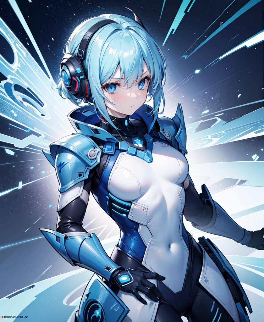 8K, Highest quality, (real:1.4), Original photo, 1 girl, Asari Hair, Biological Amplifier, refined armor, posture: Peace talks between warring factions, smart blue eyes,whole body