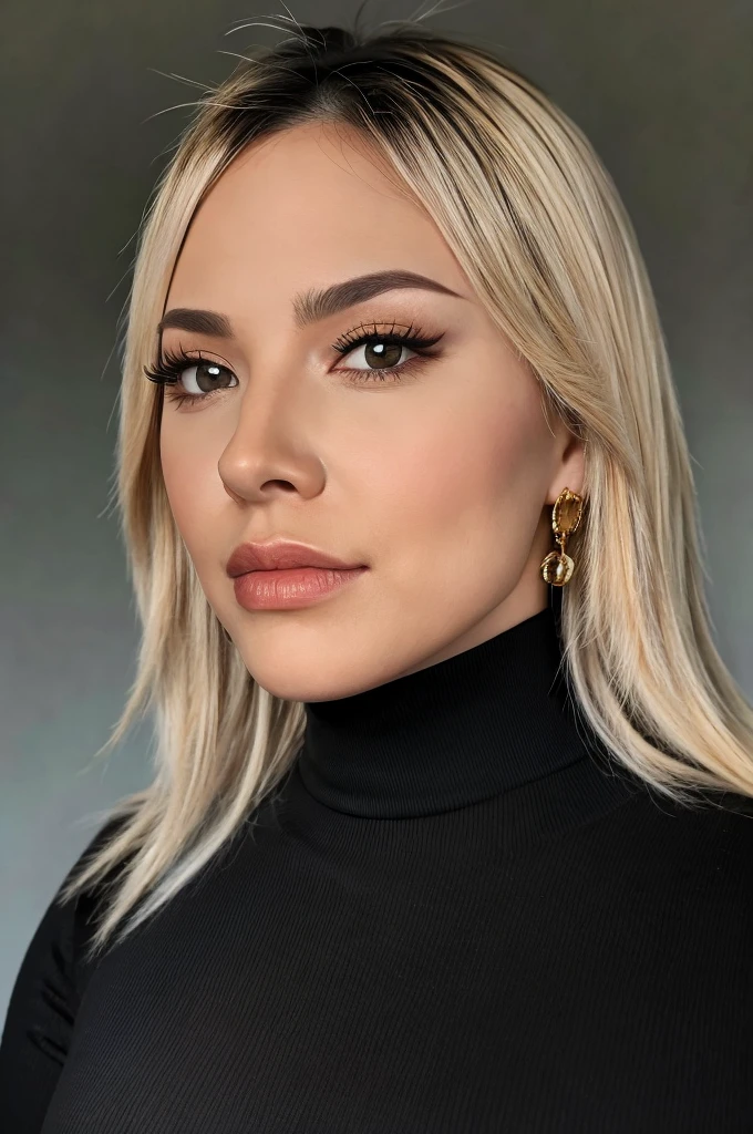 a close up of a woman with a black shirt and a necklace, thick fancy makeup, wearing professional makeup, sultry gaze, sexy face with full makeup, gold and black makeup, with professional make-up, full face close up portrait, wearing gold detailed choker, full face portrait, inspired by Gina Pellón, richly defined face, golden hour look, detailed flawless face
