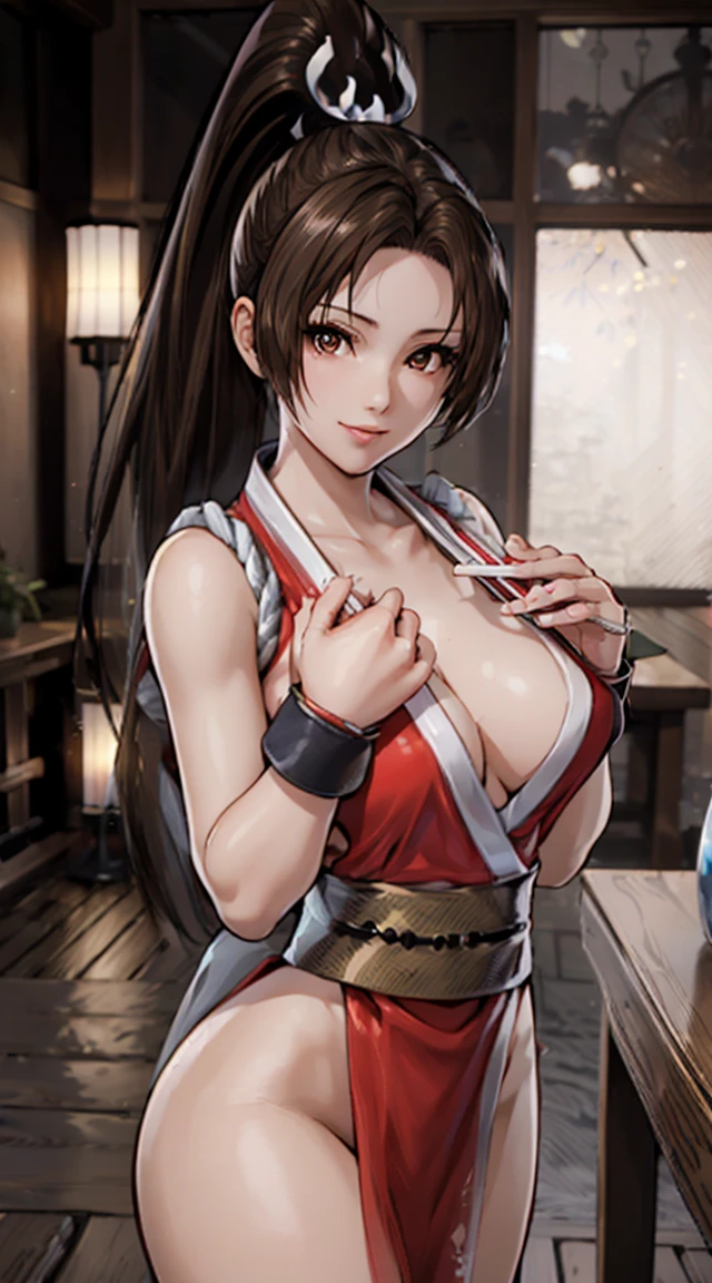((8K)), ((32k)), ((Highest quality)), ((masterpiece)), ((超High resolution)), ((Tmasterpiece)), (((head shot:1.6)))、((8K)), ((32k)), ((Highest quality)), ((masterpiece)), ((超High resolution)), Fine skin、女性1 person、pink sexy dresses、((Mai Shiranui:1.2)), Expose your shoulders、Brown Hair, Brown eyes, Long and high ponytail, hair band, 1 person、Captivating smile, 25 years old, Japanese Mature, beautiful指, beautiful長い脚, beautiful体, beautiful鼻, beautifulキャラクターデザイン, Perfect Eyes, Perfect Face, jewelry, hair ornaments, king of fighters,((Large Handheld Fan:1.6))、
(Tabletop, Highest qualityの, Highest quality, beautifully、beautiful: 1.2), Very detailed, More detailed,適切な体のProfessionalポーション,Tabletop,Ultra-high quality output images,High resolution,Intricate details,Very delicate and beautiful hair,Realistic photos,dream-like,Professionalの照明,Realistic Shadows,Focus Only,
(Big Breasts:1.2,) , フローティングスカートFine skinの質感, High quality fabric, High quality metallic texture、((Beautiful and dense face))、RAW Photos、Professional, Ultra-fine painting, ((alone)), beautiful胸、Highest quality, Very detailed, Very detailed詳細, Finer details, so beautiful,(Five Fingers, Four fingers and thumb),Concept Art, Anime fantasy artwork, Detailed fantasy art,8KHigh resolution, Detailed Art, 8 Slim legs, Defined, Defined fingers
