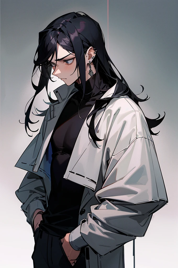 expressionless sad girl very long hair pale skin black hair yellow eyes physically fit athletic somber atmosphere 