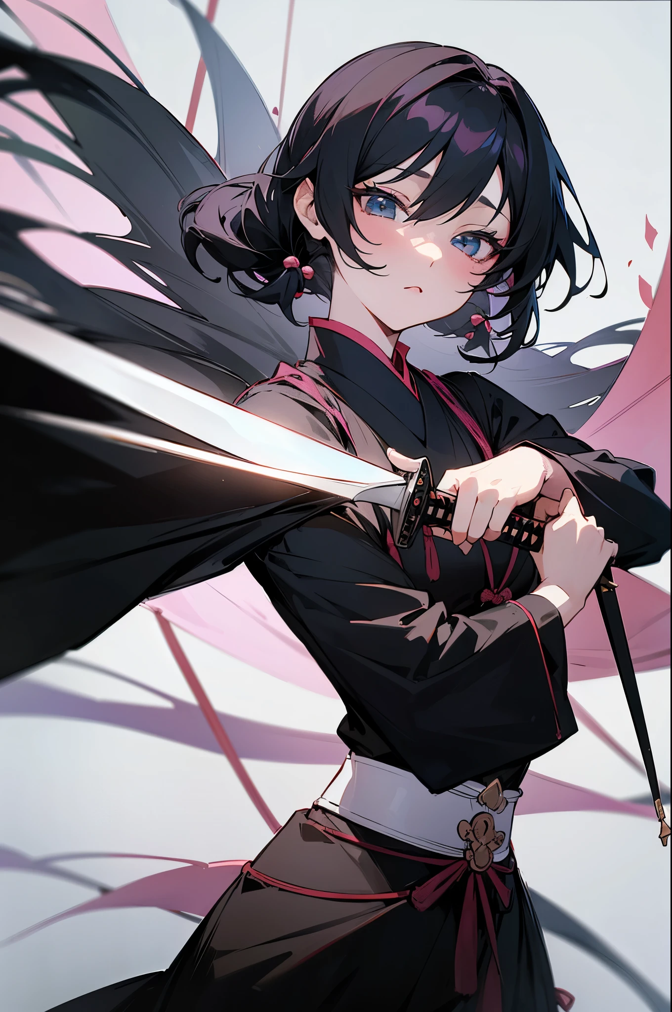 a drawing of a woman in a black outfit holding a sword, inspired by Kusumi Morikage, inspired by Kanō Hōgai, inspired by Kanō Sanraku, inspired by Kawabata Ryūshi, female samurai, in japanese anime style, anime style character