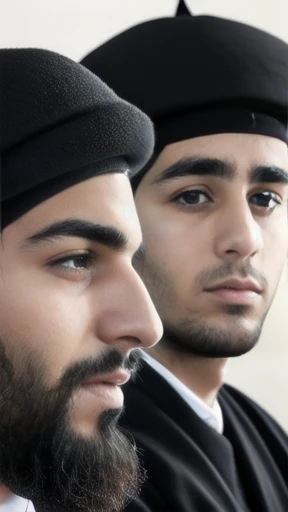 group of young Haredim man focus on face