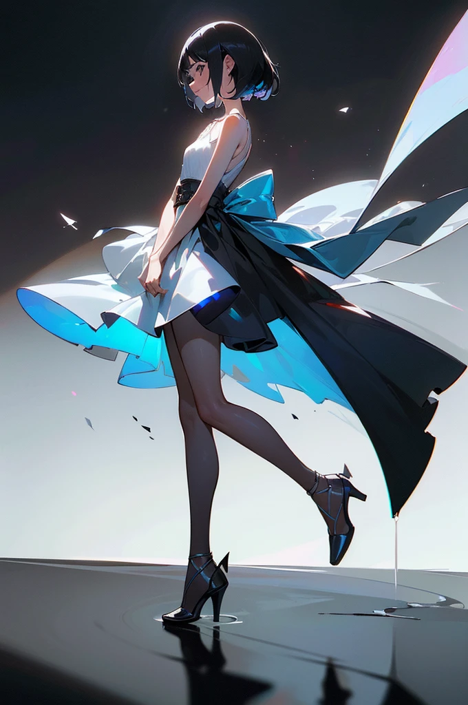 (full body:1.3),(from side:1.2),1girl, Solo, Black Background, Clean Background, clavicle, Dark,pov,dynamic angle,1girl, (((masterpiece))), (((best quality))), ((ultra-detailed)), (illustration), (detailed light),((an extremely delicate and beautiful)),dramatic_shadow,ray_tracing,reflection,