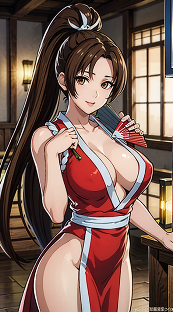 ((8K)), ((32k)), ((Highest quality)), ((masterpiece)), ((超High resolution)), ((Tmasterpiece)), (((head shot:1.6)))、((8K)), ((32k)), ((Highest quality)), ((masterpiece)), ((超High resolution)), Fine skin、女性1 person、pink sexy dresses、((Mai Shiranui:1.2)), Expose your shoulders、Brown Hair, Brown eyes, Long and high ponytail, hair band, 1 person、Captivating smile, 25 years old, Japanese Mature, beautiful指, beautiful長い脚, beautiful体, beautiful鼻, beautifulキャラクターデザイン, Perfect Eyes, Perfect Face, jewelry, hair ornaments, king of fighters,((Large Handheld Fan:1.6))、
(Tabletop, Highest qualityの, Highest quality, beautifully、beautiful: 1.2), Very detailed, More detailed,適切な体のProfessionalポーション,Tabletop,Ultra-high quality output images,High resolution,Intricate details,Very delicate and beautiful hair,Realistic photos,dream-like,Professionalの照明,Realistic Shadows,Focus Only,
(Big Breasts:1.2,) , フローティングスカートFine skinの質感, High quality fabric, High quality metallic texture、((Beautiful and dense face))、RAW Photos、Professional, Ultra-fine painting, ((alone)), beautiful胸、Highest quality, Very detailed, Very detailed詳細, Finer details, so beautiful,(Five Fingers, Four fingers and thumb),Concept Art, Anime fantasy artwork, Detailed fantasy art,8KHigh resolution, Detailed Art, 8 Slim legs, Defined, Defined fingers