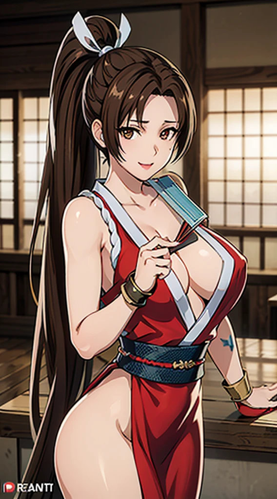 ((8K)), ((32k)), ((Highest quality)), ((masterpiece)), ((超High resolution)), ((Tmasterpiece)), (((head shot:1.6)))、((8K)), ((32k)), ((Highest quality)), ((masterpiece)), ((超High resolution)), Fine skin、女性1 person、pink sexy dresses、((Mai Shiranui:1.2)), Expose your shoulders、Brown Hair, Brown eyes, Long and high ponytail, hair band, 1 person、Captivating smile, 25 years old, Japanese Mature, beautiful指, beautiful長い脚, beautiful体, beautiful鼻, beautifulキャラクターデザイン, Perfect Eyes, Perfect Face, jewelry, hair ornaments, king of fighters,((Large Handheld Fan:1.6))、
(Tabletop, Highest qualityの, Highest quality, beautifully、beautiful: 1.2), Very detailed, More detailed,適切な体のProfessionalポーション,Tabletop,Ultra-high quality output images,High resolution,Intricate details,Very delicate and beautiful hair,Realistic photos,dream-like,Professionalの照明,Realistic Shadows,Focus Only,
(Big Breasts:1.2,) , フローティングスカートFine skinの質感, High quality fabric, High quality metallic texture、((Beautiful and dense face))、RAW Photos、Professional, Ultra-fine painting, ((alone)), beautiful胸、Highest quality, Very detailed, Very detailed詳細, Finer details, so beautiful,(Five Fingers, Four fingers and thumb),Concept Art, Anime fantasy artwork, Detailed fantasy art,8KHigh resolution, Detailed Art, 8 Slim legs, Defined, Defined fingers