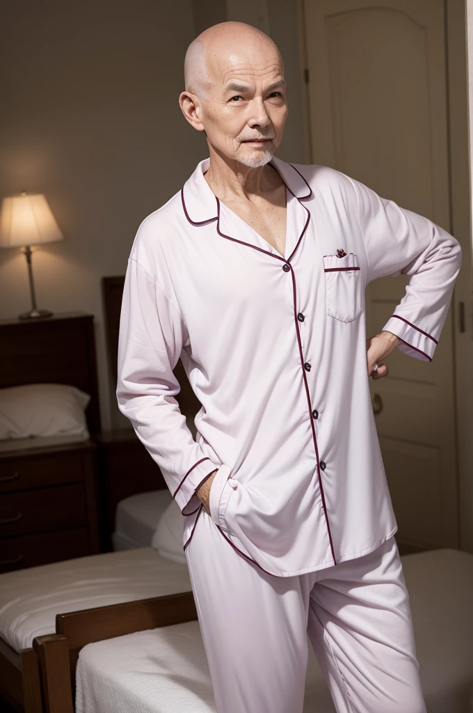 senior citizen, baldie, pyjamas