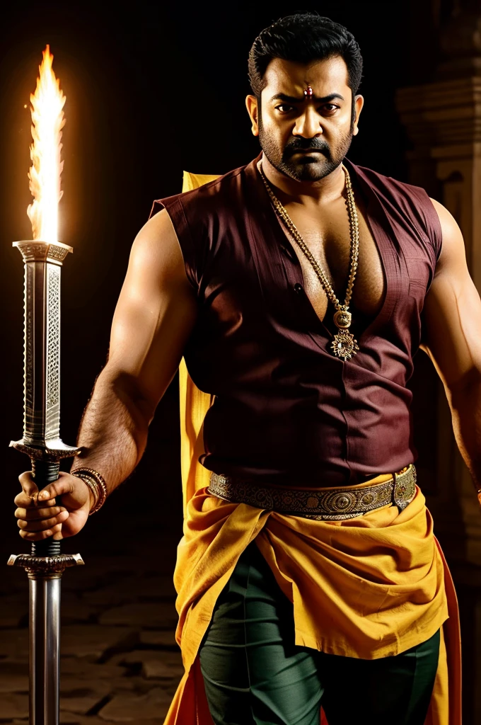 Telugu hero jr NTR in kurkshetram saround awrros and blood vourios dead his stand with sword