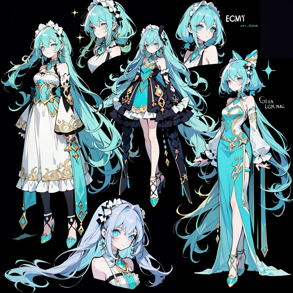 Full body Esbian，****ta prostitute，so gorgeouaximalism，extreme details，Rococo style，super long hair，intricate accessories，Complex hairstyles，gem,blue hair,, girl,((Shoulders and arms are exposed)),