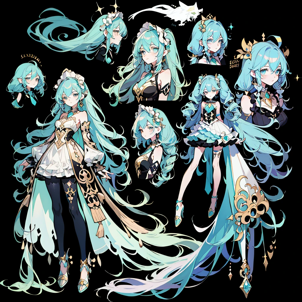 Full body Esbian，****ta prostitute，so gorgeouaximalism，extreme details，Rococo style，super long hair，intricate accessories，Complex hairstyles，gem,blue hair,, girl,((Shoulders and arms are exposed)),