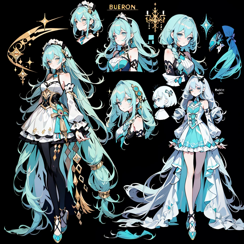 Full body Esbian，****ta prostitute，so gorgeouaximalism，extreme details，Rococo style，super long hair，intricate accessories，Complex hairstyles，gem,blue hair,, girl,((Shoulders and arms are exposed)),