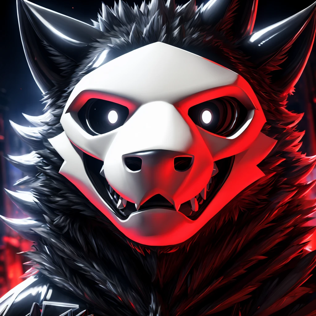 a puro changed game, furry, black, wolf, extremely detailed, 8k, hyper realistic, award winning digital art, cinematic lighting, vibrant colors, masterpiece, white mask, dark latex creatures