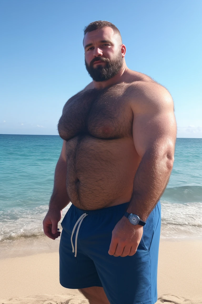 8KUHD HDR Very Extremely Realistic Very Detailed High Quality Create a professional studio-style Very Real photograph featuring a middle-aged daddy rugged muscle bears man , burly, very hairy, very beared big daddy muscle bear, and very realistic detailed rugged burly man and his husband in shorts. Very Realistic shorts, very realistic detailed shorts, very realistic hair, very realistic beards, very realistic thick chubby neck, very realistic neck lines, very realistic detailed neck, very realistic belly, very realistic burly chest, very realistic detailed hairy burly strong chest and arms, very realistic detailed hairy burly strong chest and arms, very realistic pecs, very realistic burly muscle bear body, very realistic nipples, very realistic burly muscle bear body, very realistic face, very realistic detailed face, very realistic eyes, very realistic detailed eyes, very realistic pupils, very realistic detailed pupils, very realistic nose, very realistic ears, very realistic facial features, very realistic burly arms, very realistic elbows, very realistic hands, very realistic pecs, very realistic belly, very realistic human man body, very realistic bellybutton, very realistic wrists, very realistic fingers, very realistic fingernails, very realistic shoulders, very realistic mouth, very realistic lips, very realistic detailed skin, very realistic skin, very realistic mens clothing, very realistic detailed mens clothing. Very Realistic Hairy Bearded Burly Muscle bear Photoshoot, A very realistic burly muscle bear man in a Beach, in a very realistic romantic and virile Beach scene. Very Realistic Intricately Detailed, Utilize all appropriate realistic lighting techniques for studio photography" very realistic detailed beach surroundings, very realistic surroundings lighting, No Deformities, captured with a 85mm lens by a world famous photographer, Very Ultra Realistic and Very Realistic Photograph, Clear HDR Quality full with very realistic real details