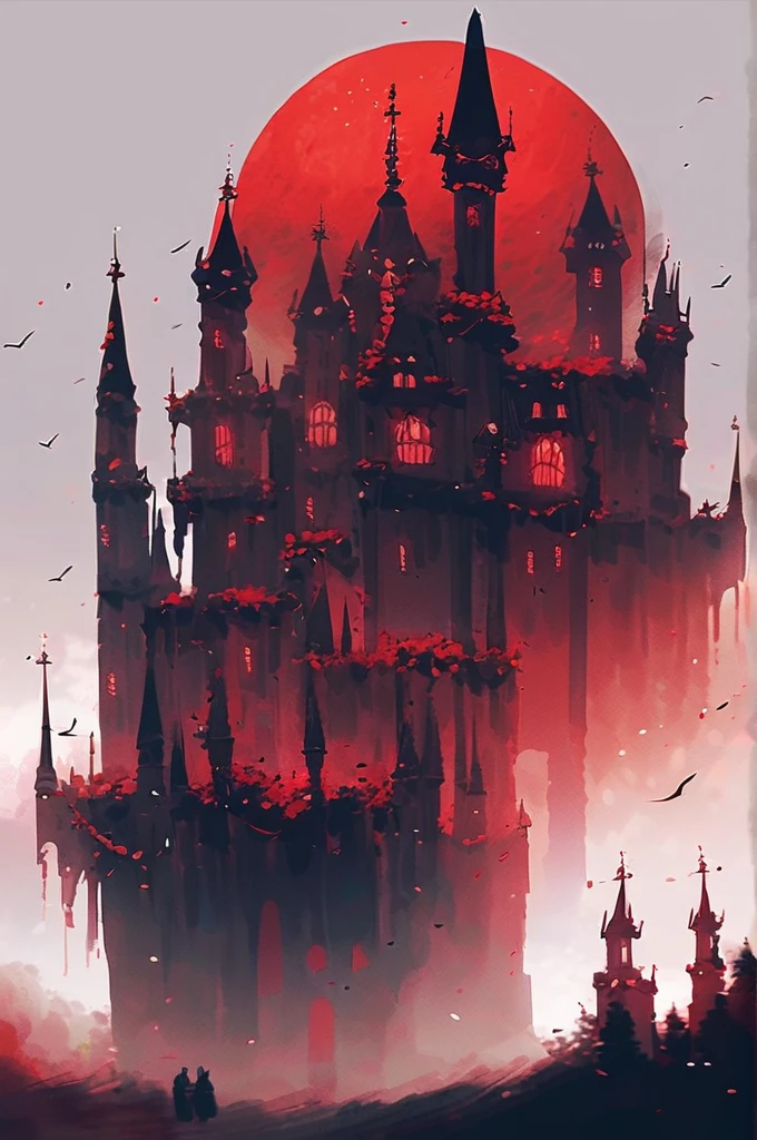 ((Лучшее качество)), ((шедевр)), (подробный), Vampire Gothic castle with a red moon