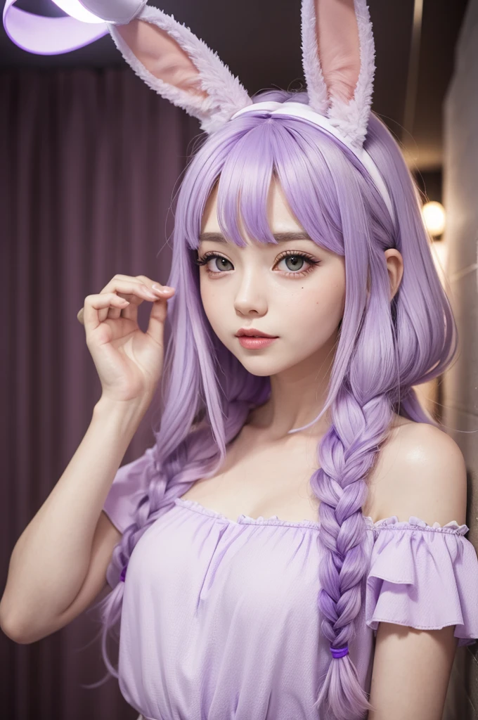 Create a anime character with moon , girl and rabbit which must be aesthetic and in purple colour