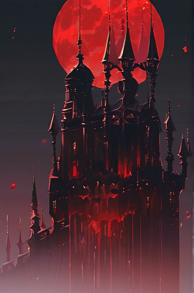((Лучшее качество)), ((шедевр)), (подробный), Black Gothic castle with a red moon