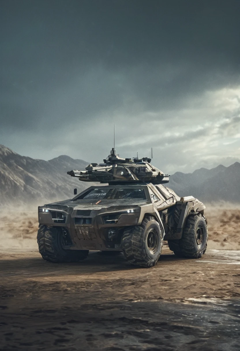 One Epic Cinematic shot of Futuristic Advanced Military Vehicle, extremely detailed, 8k UHD (masterpiece:1.2) (photorealistic:1.2) (best quality) (intricate) (8k) (HDR) (cinematic lighting) (sharp focus)