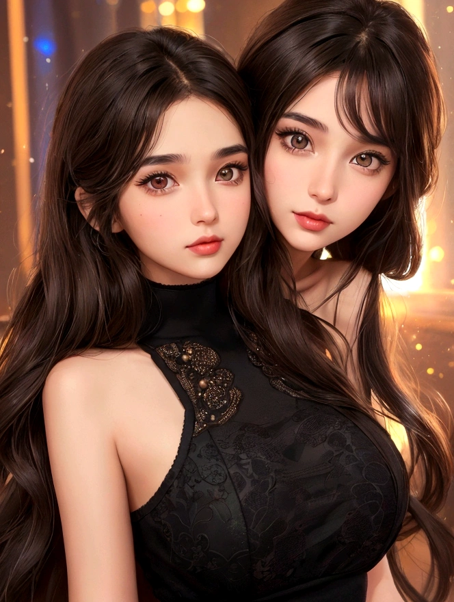 Create a 27 year old girl, light brunette, very long hair, very black brown eyes, very dark brown eyes, more rounded face similar to the photo I sent, based on Disney Pixar