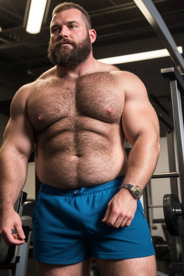 8KUHD HDR Very Extremely Realistic Very Detailed High Quality Create a professional studio-style Very Real photograph featuring a middle-aged daddy rugged muscle bears man , burly, very hairy, very beared big daddy muscle bear, and very realistic detailed rugged burly man and his husband in shorts. Very Realistic shorts, very realistic detailed shorts, very realistic hair, very realistic beards, very realistic thick chubby neck, very realistic neck lines, very realistic detailed neck, very realistic belly, very realistic burly chest, very realistic detailed hairy burly strong chest and arms, very realistic detailed hairy burly strong chest and arms, very realistic pecs, very realistic burly muscle bear body, very realistic nipples, very realistic burly muscle bear body, very realistic face, very realistic detailed face, very realistic eyes, very realistic detailed eyes, very realistic pupils, very realistic detailed pupils, very realistic nose, very realistic ears, very realistic facial features, very realistic burly arms, very realistic elbows, very realistic hands, very realistic pecs, very realistic belly, very realistic human man body, very realistic bellybutton, very realistic wrists, very realistic fingers, very realistic fingernails, very realistic shoulders, very realistic mouth, very realistic lips, very realistic detailed skin, very realistic skin, very realistic mens clothing, very realistic detailed mens clothing. Very Realistic Hairy Bearded Burly Muscle bear Photoshoot, A very realistic burly muscle bear man in a Gym, in a very realistic romantic and virile Gym scene. Very Realistic Intricately Detailed, Utilize all appropriate realistic lighting techniques for studio photography" very realistic detailed Gym surroundings, very realistic surroundings lighting, No Deformities, captured with a 85mm lens by a world famous photographer, Very Ultra Realistic and Very Realistic Photograph, Clear HDR Quality full with very realistic real details