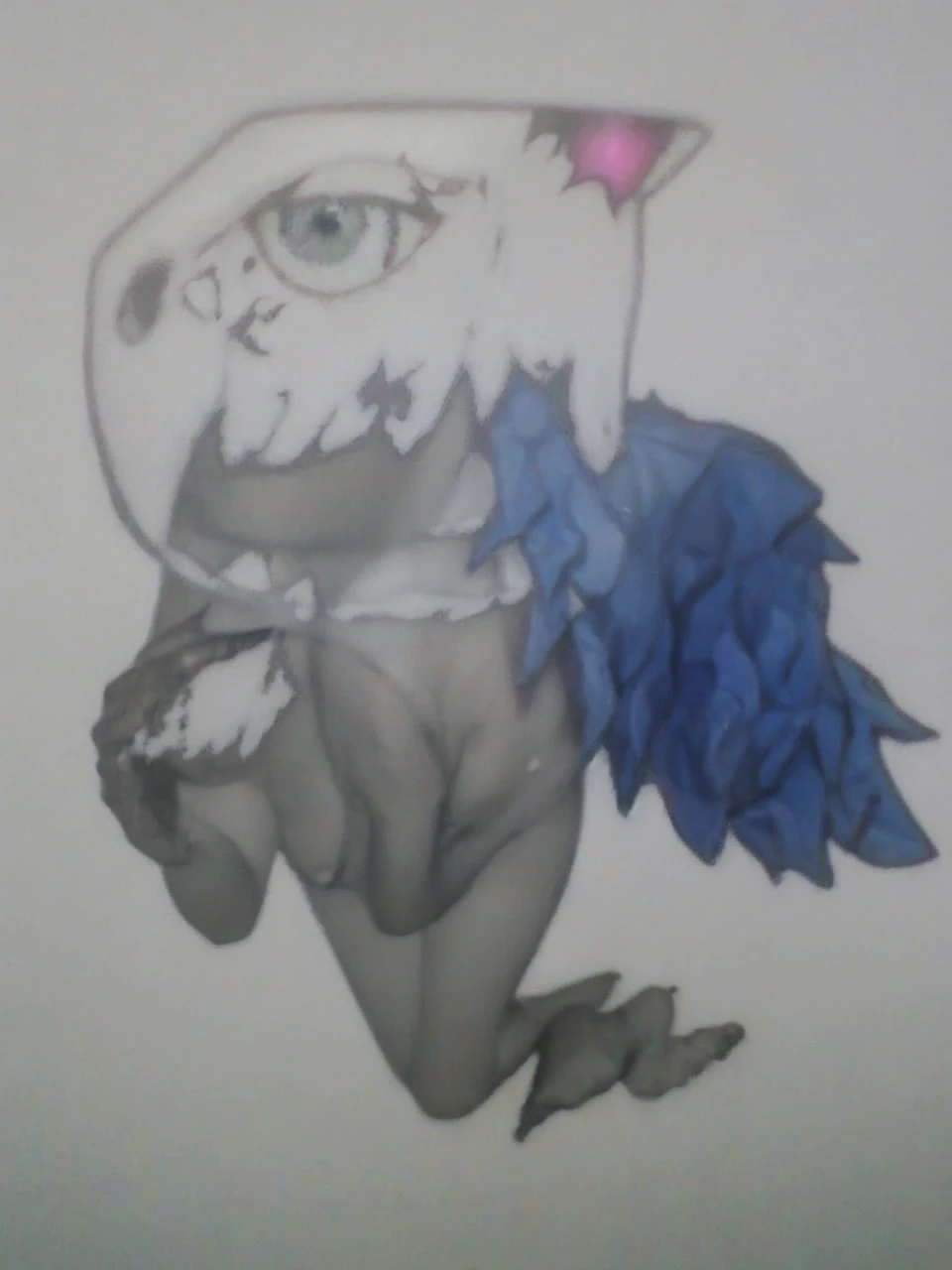 White and blue fur, blue splashs on the body, looking at camera, Smile, Realistic BoyKisserFur,  Fine fur, Good shadows, Detailed shadows, Night Sky, moon, Star, Milky Way, depth, depth preseption, whole body