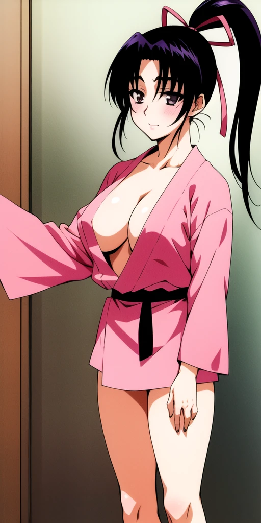 Kousaka_shigure, ponytail, big_chest, Are standing, alone, Shigure Pink Costume, masterpiece, Highest quality, Detailed face, Fine grain, High resolution,nsfw,Half naked,Nipples,Cowboy Shot