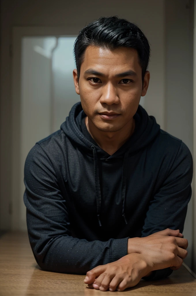 A Indonesian man, wearing black hoodie and blue jeans, slippers, hair style is a little bald, character headshot portrait, 8k portrait rendering, disney rendering, personagem de perto, retrato de personagem em close, Personagem 3D realistic, caricature, personagem estilizado, como um personagem da Pixar, personagem altamente detalhado, Personagem 3D, personagem 3d, estilo de personagem da Disney, close do retrato do personagem, personagem masculino.