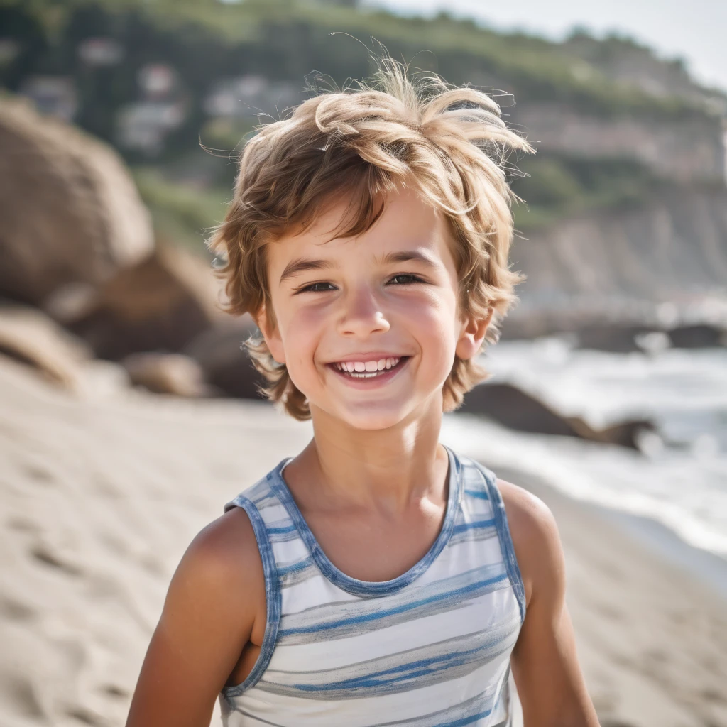 cute european boy with amazing smile on the beach