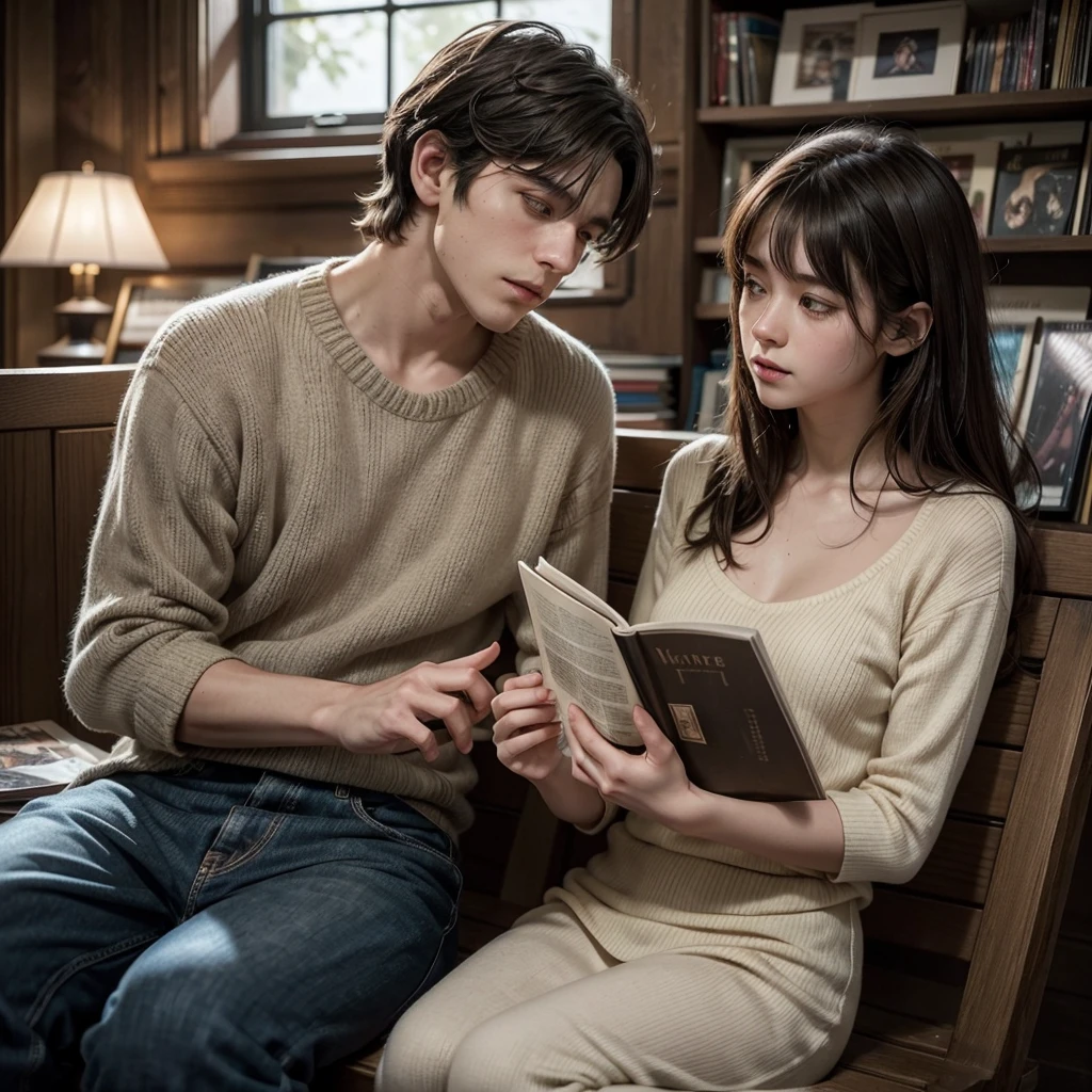 Description of the cover:
- The cover is dominated by soft and nostalgic tones, suggesting an atmosphere of romance and introspection.
- Not center, there is a stylized illustration of a young couple, Lance e Keith, sitting together on a wooden bench inside a vinyl record store. Lance, with slightly disheveled brown hair, is holding a vinyl with an artistic cover. Keith, with dark hair and intense eyes, holds an old book in his hands.
- Around them, shelves full of old vinyls and a window in the background, through which a soft light enters that illuminates the scene at dusk.
- The title "Between Notes and Feelings" is written in elegant and subtle letters, perhaps with a typographic style reminiscent of music and literature.
- Cover conveys a sense of emotional connection and mutual discovery, reflecting the characters' journey of love and self-discovery.
This description visualizes the cover of the fanfic, highlighting key elements of the story and the atmosphere it evokes.