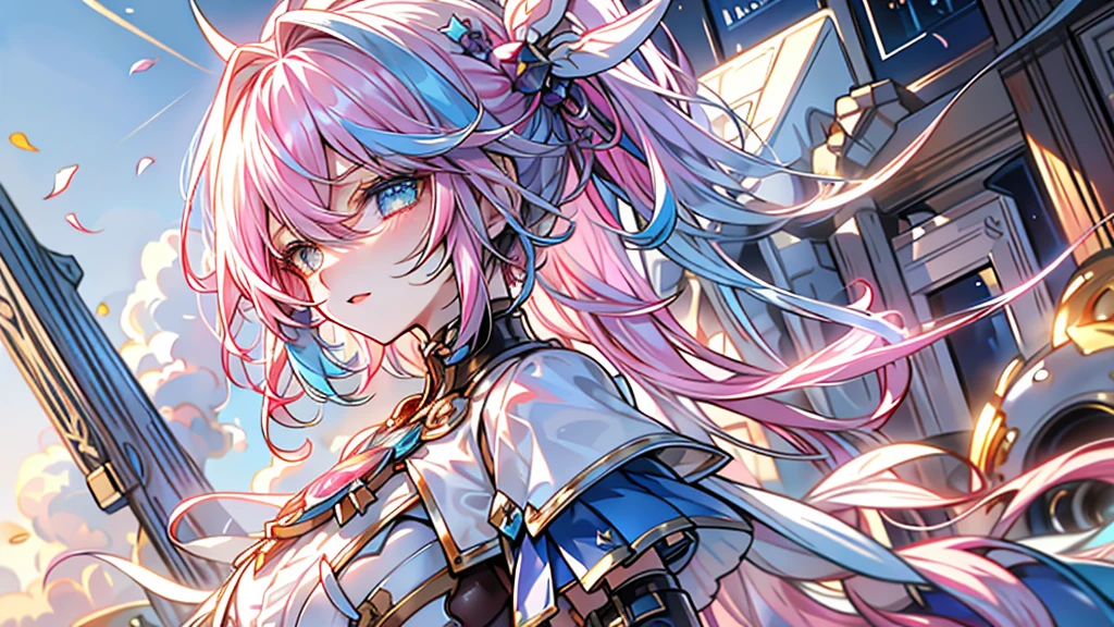 (Masterpiece ,、maximum quality、maximum quality、watercolor art(during)、Official Art、beautiful and aesthetic:1.2)、(1 girl:1.3)、(fractal art:1.3)、whole body、pupilas en forma de Star,、pattern、((Iridescent hair、colorful hair、half blue and half pink hair:1.2))、water、liquid、clouds、showy、noche Starda、Star、angry face、glasses、Write、heterochromia, (showy:1.5)、galaxiairando las Stars、anger