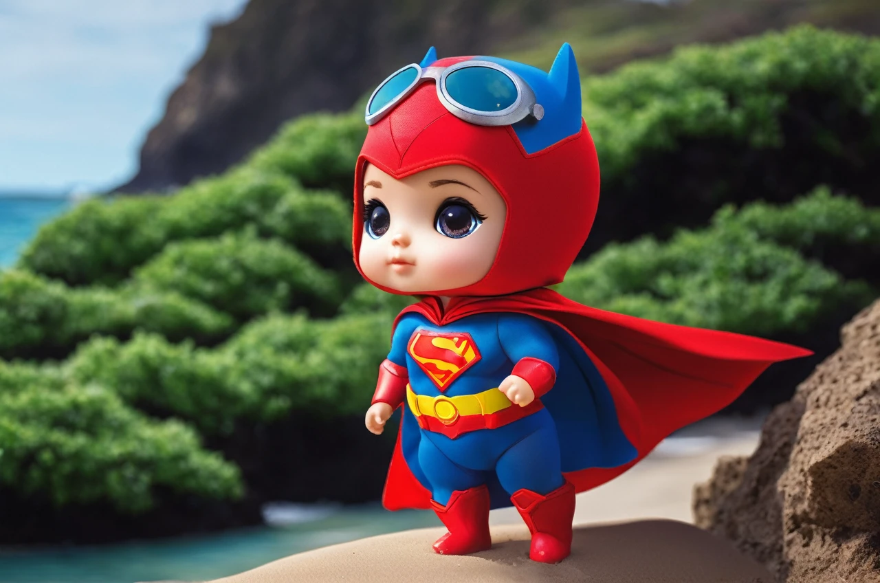cute little like a superhero on the beach the whole figure