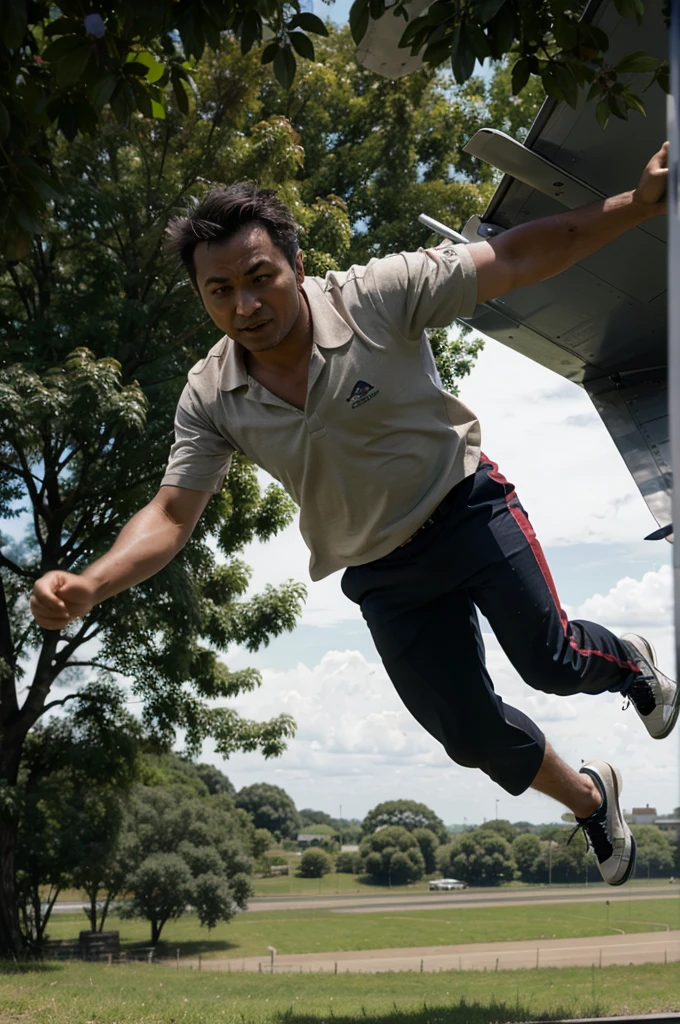 Paku man flies on an airplane