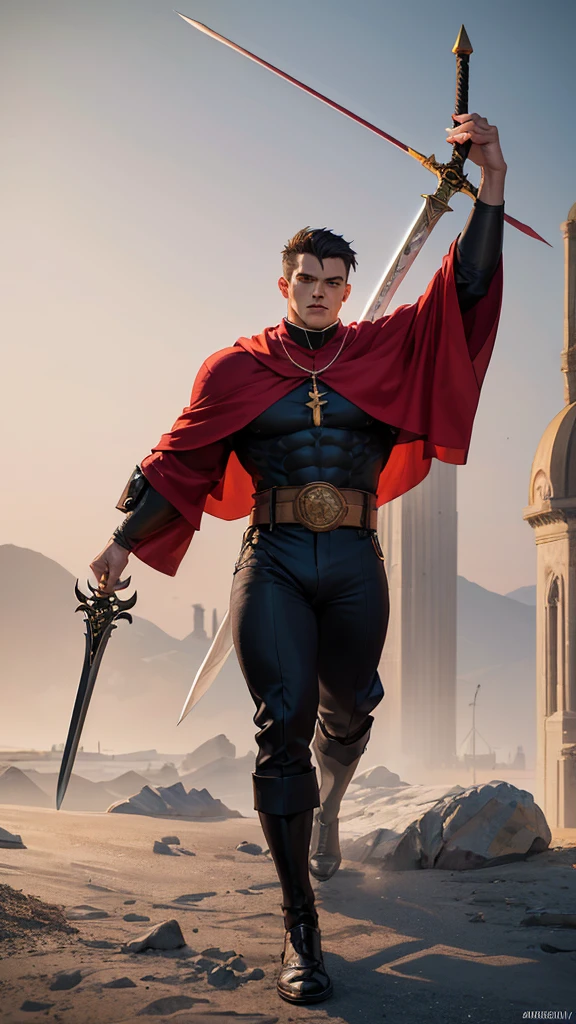 (masterpiece, 4K ,Super detailed:1.2), (anime:1), (Perfect quality), The whole body is shown, View Viewer, bodybuilder, Holding a sword, Superhero, Muscular female warrior, Muscular and ultra violent women, Powerfully々And, epic magician girl character, RPG concept art character, Dressed like a priest