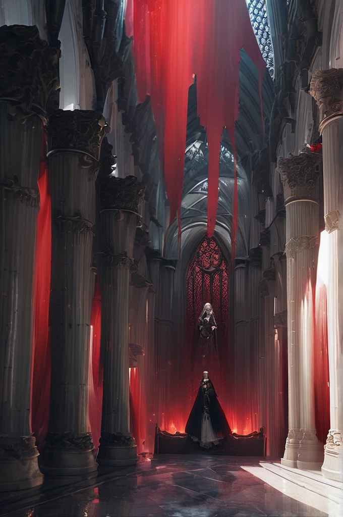 ((Лучшее качество)), ((шедевр)), (подробный), Red waterfall in a Gothic castle