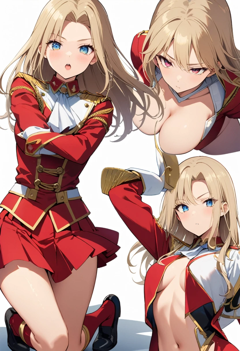 16k works,Highest quality,18-year-old,No background.White background only,whole body、Kneel,Dynamic and sexy pose, One person, Beautiful Face,, Symmetrical eyes, Perfect body, Good balance、 Perfect body、 marching band