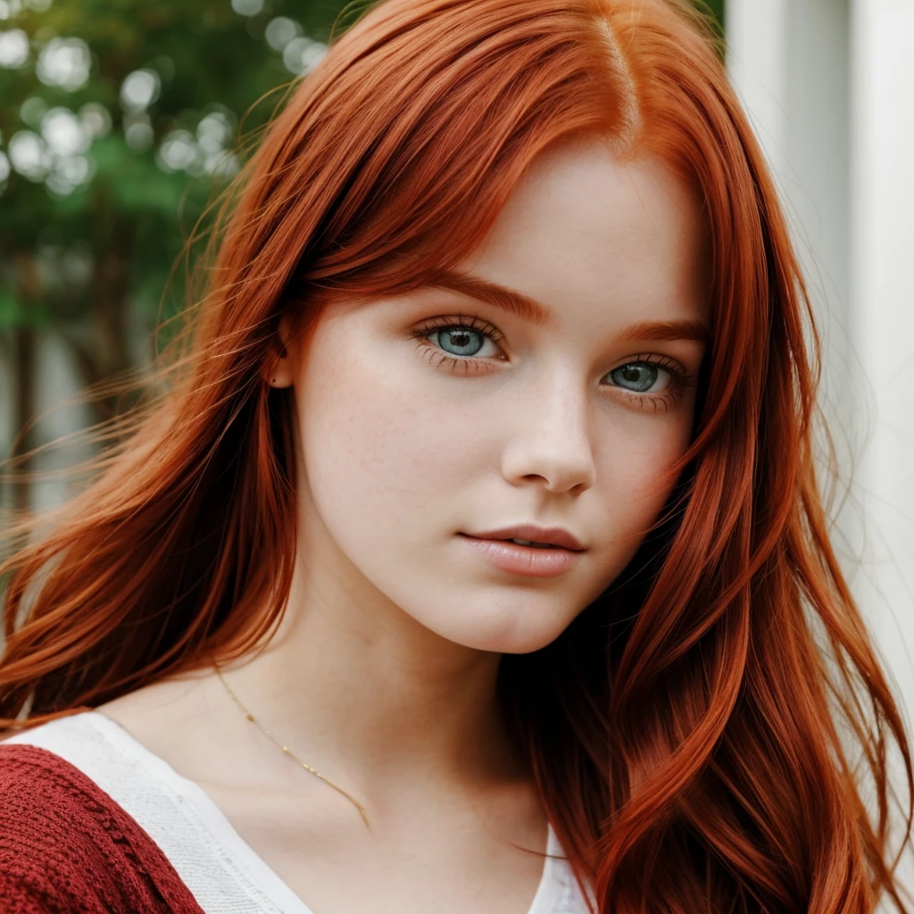 close-up image of a 20-year-old redhead girl&#39;s face 