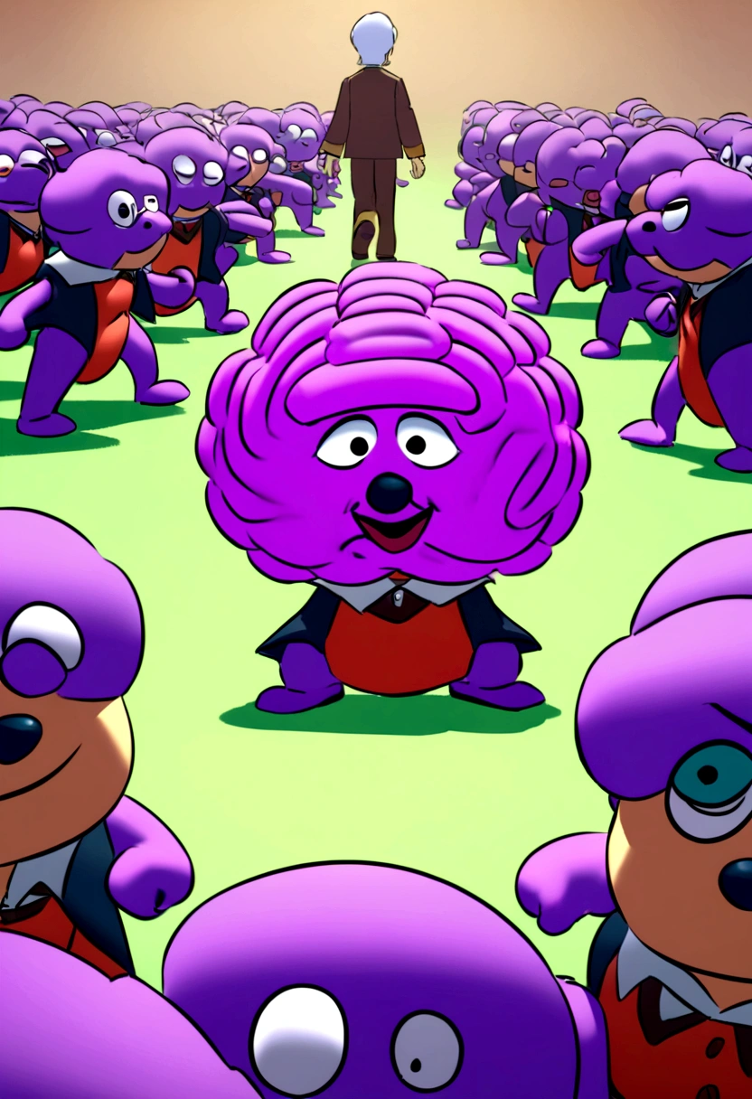 Image of a purple brain for a story in a YouTube video in Pixar format, He's the little allabester, He's the class leader, He's outgoing, Playful and gets up for a lot of things, cabelo curto