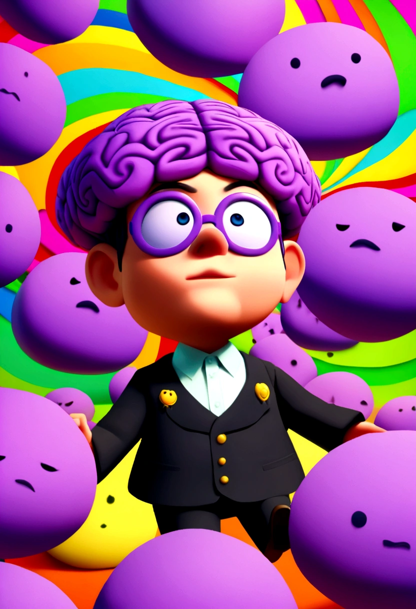 Image of a purple brain for a story in a YouTube video in Pixar format, He's the little allabester, He's the class leader, He's outgoing, Playful and gets up for a lot of things, cabelo curto