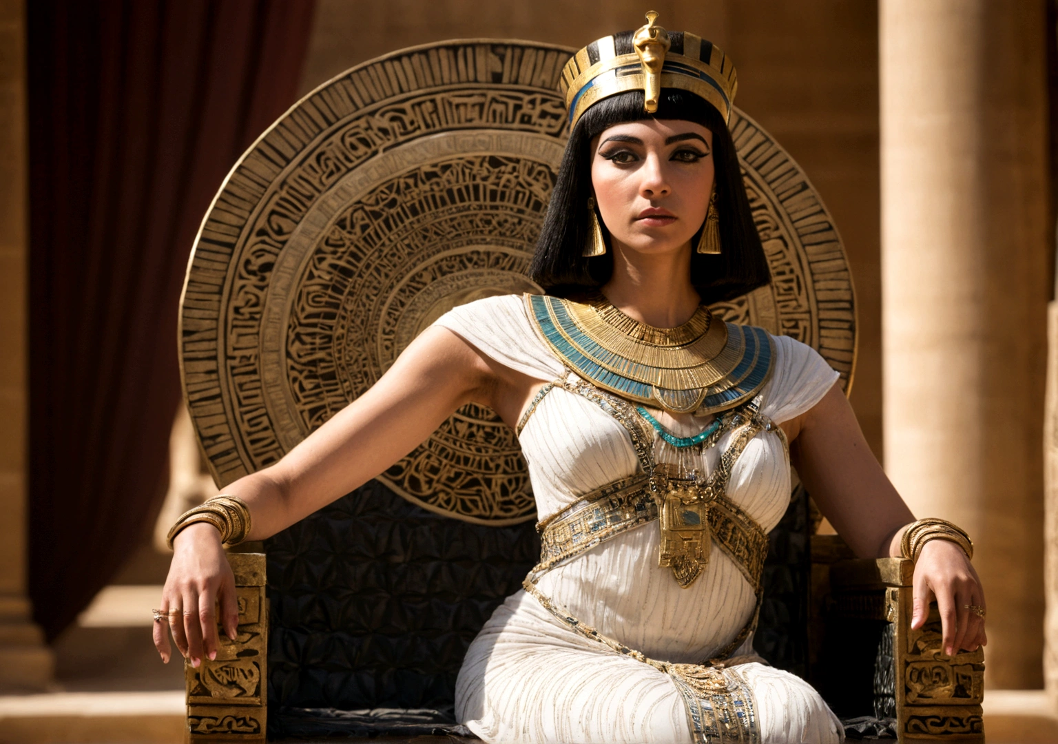 cleopatra on the throne, in a dress