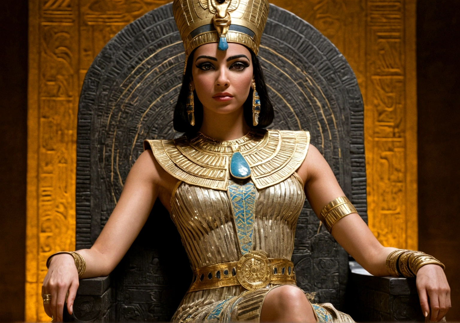 cleopatra on the throne, in a dress