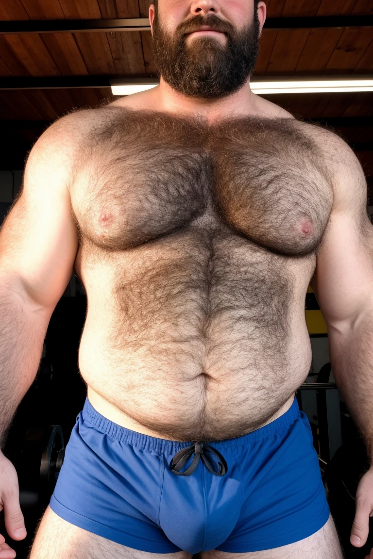 8KUHD HDR Very Extremely Realistic Very Detailed High Quality Create a professional studio-style Very Real photograph featuring a middle-aged daddy rugged muscle bears man , burly, very hairy, very beared big daddy muscle bear, and very realistic detailed rugged burly man and his husband in boxer shorts. Very Realistic boxer shorts, very realistic detailed shorts, very realistic hair, very realistic beards, very realistic thick chubby neck, very realistic neck lines, very realistic detailed neck, very realistic belly, very realistic burly chest, very realistic detailed hairy burly strong chest and arms, very realistic detailed hairy burly strong chest and arms, very realistic pecs, very realistic burly muscle bear body, very realistic nipples, very realistic burly muscle bear body, very realistic face, very realistic detailed face, very realistic eyes, very realistic detailed eyes, very realistic pupils, very realistic detailed pupils, very realistic nose, very realistic ears, very realistic facial features, very realistic burly arms, very realistic elbows, very realistic hands, very realistic pecs, very realistic belly, very realistic human man body, very realistic bellybutton, very realistic wrists, very realistic fingers, very realistic fingernails, very realistic shoulders, very realistic mouth, very realistic lips, very realistic detailed skin, very realistic skin, very realistic mens clothing, very realistic detailed mens clothing. Very Realistic Hairy Bearded Burly Muscle bear Photoshoot, A very realistic burly muscle bear man in a Gym, in a very realistic romantic and virile Gym scene. Very Realistic Intricately Detailed, Utilize all appropriate realistic lighting techniques for studio photography" very realistic detailed Gym surroundings, very realistic surroundings lighting, No Deformities, captured with a 85mm lens by a world famous photographer, Very Ultra Realistic and Very Realistic Photograph, Clear HDR Quality full with very realistic real details