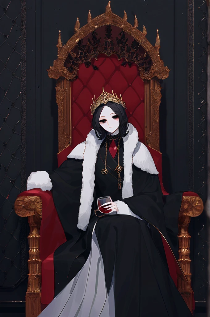 ((Лучшее качество)), ((шедевр)), (подробный), A Gothic red throne with fur and a glass of wine without people