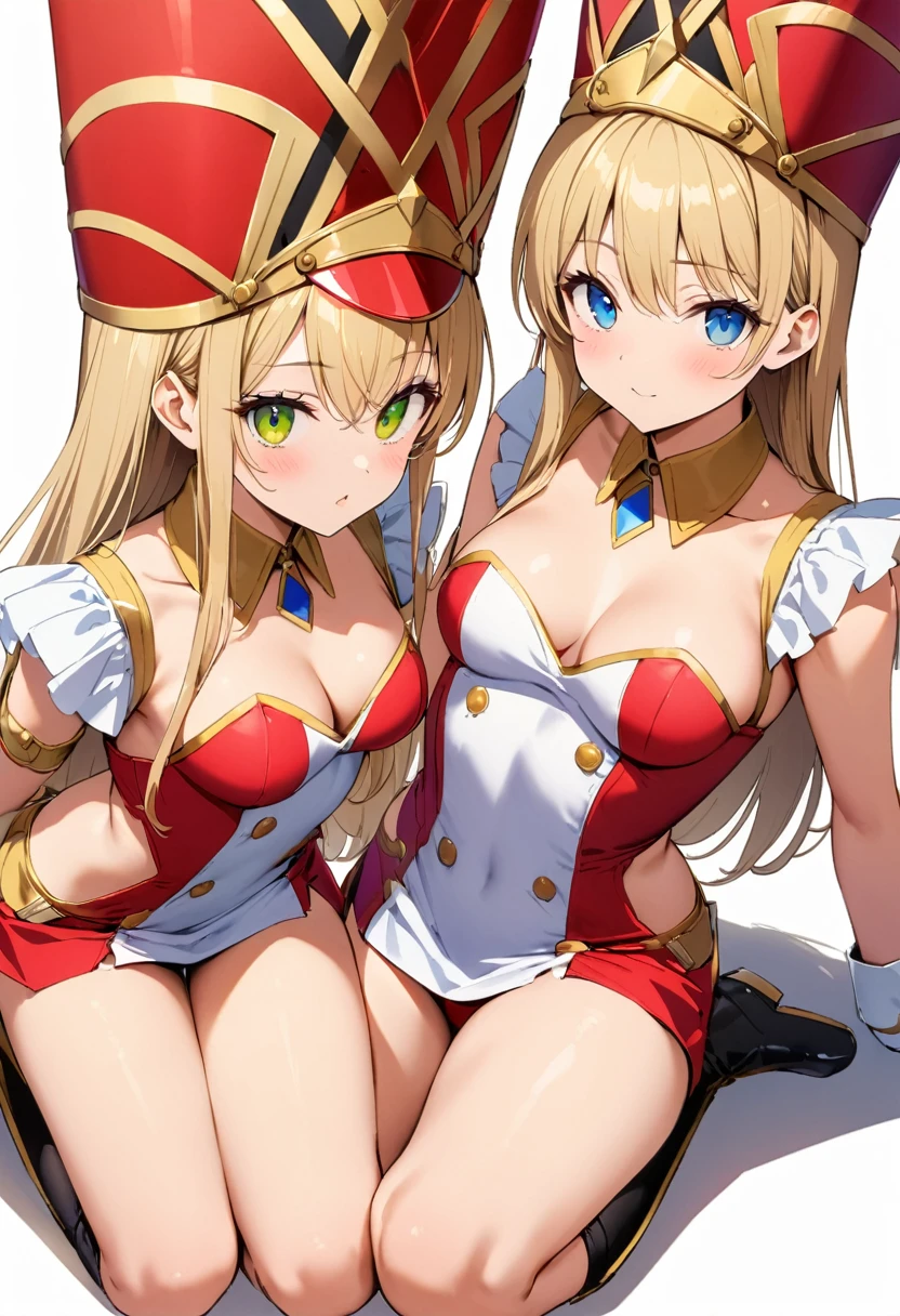 16k works,Highest quality,18-year-old,No background.White background only,whole body、sit,Sexy pose, One person, Beautiful Face,, Symmetrical eyes, Perfect body, Good balance、 Perfect body、 Marching Band Costumes